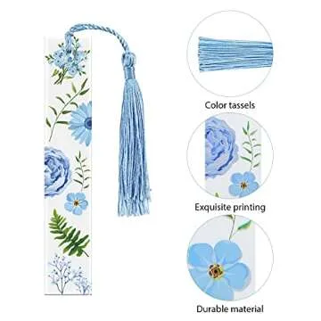 Outus 8 Sets Flower Acrylic Bookmarks Transparent Acrylic Cute Floral Bookmarks with Colorful Tassel...