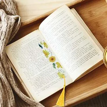 Outus 8 Sets Flower Acrylic Bookmarks Transparent Acrylic Cute Floral Bookmarks with Colorful Tassels for Women Teacher Book Lovers, 8 Styles