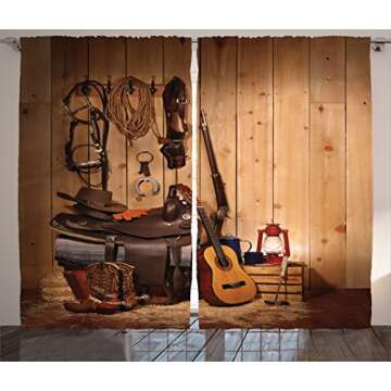 Ambesonne Western Decor Curtains by, American Texas Style Country Music Guitar Cowboy Boots USA Folk...