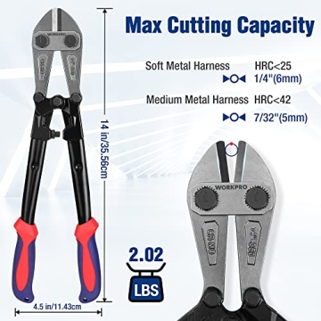 WORKPRO 14" Bolt Cutter with Bi-Material Grip for Tough Cutting