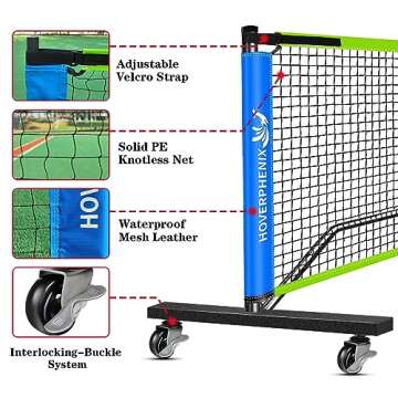 Pickleball Net Set with Wheels, Portable Pickleball Net with Fiberglass Paddles Set of 4, Outdoor Pickleballs, Court Marking Kit and Carrying Bag for Home, Driveway, Backyard