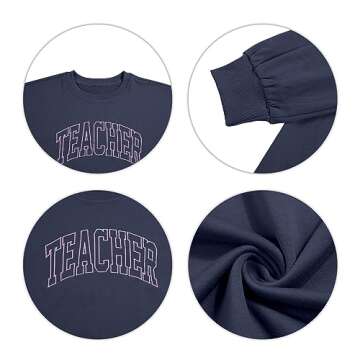 BANGELY Teacher Sweatshirt Women Oversized Retro Teach Crewneck Shirt Embroidery Teacher Life Pullover Long Sleeve Tops Blue