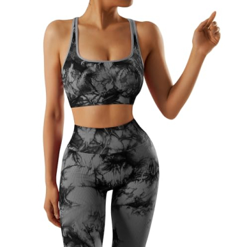 OMKAGI Seamless Ribbed Workout Set for Women - Black