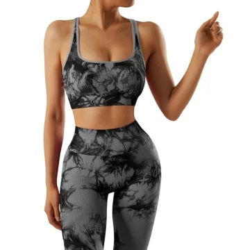 OMKAGI Seamless Ribbed Workout Set for Women - Black