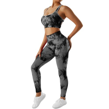 OMKAGI Seamless Ribbed Workout Set for Women - Black