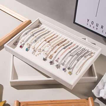 Pengup 2 Pcs Stackable Jewelry Organizer Trays,20 Hooks Necklace Chains Display Storage Trays Holder...