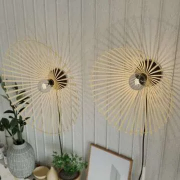 Journee Home 16" Rattan Wall Sconce, Rattan Light Fixture Boho Wall Sconce, Bamboo Woven Rattan Sconce Wall Hanging Decoration for Kitchen, Living Room, Dining Room, Bedroom