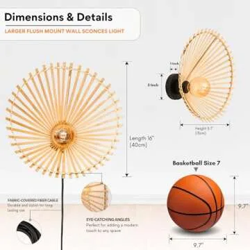 Journee Home 16" Rattan Wall Sconce, Rattan Light Fixture Boho Wall Sconce, Bamboo Woven Rattan Sconce Wall Hanging Decoration for Kitchen, Living Room, Dining Room, Bedroom