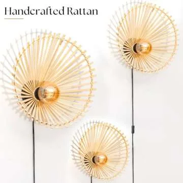 Journee Home 16" Rattan Wall Sconce, Rattan Light Fixture Boho Wall Sconce, Bamboo Woven Rattan Sconce Wall Hanging Decoration for Kitchen, Living Room, Dining Room, Bedroom