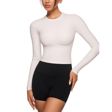 INGIA Womens Long Sleeve High Round Neck Crop Yoga Shirts Workout Slim Fit Casual Yoga Gym Tops Coco...