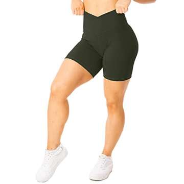 Puedizux Women's High Waisted Biker Shorts Cross Waist Workout Yoga Shorts Running Leggings no Pocket