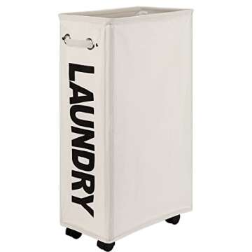 DOKEHOM 29-Inches Enlarged Slim Laundry Basket with Removable Wash Bag on Wheels, Collapsible Rolling Laundry Hamper, Foldable Narrow Corner Clothes Storage Bins (Beige)