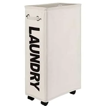 DOKEHOM 29-Inches Enlarged Slim Laundry Basket with Removable Wash Bag on Wheels, Collapsible Rolling Laundry Hamper, Foldable Narrow Corner Clothes Storage Bins (Beige)