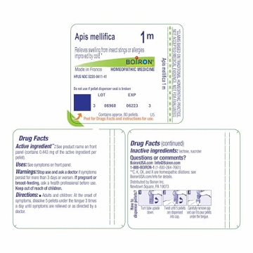 Boiron Apis Mellifica 15C for Insect Stings & Allergies – 80 Pellets