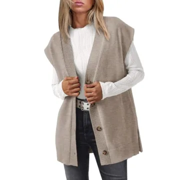 LILLUSORY Women V Neck Sweater Vest Trendy Oversized Sleeveless Long Cardigan Casual Button Knit Ves...