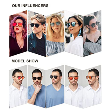 SOJOS Retro Polarized Double Bridge Sunglasses for Men Women Mirrored Lens SJ1051 with Gold Frame/Dusty Blue Mirrored Lens