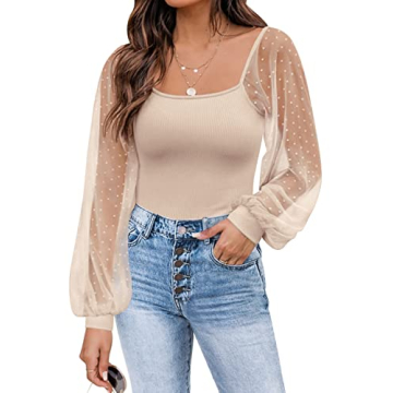 DOROSE Women's Blouse with Lantern Sleeves in Cream XL