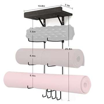 Bikoney Yoga Mat Holder Stylish Wall Mount with Shelves