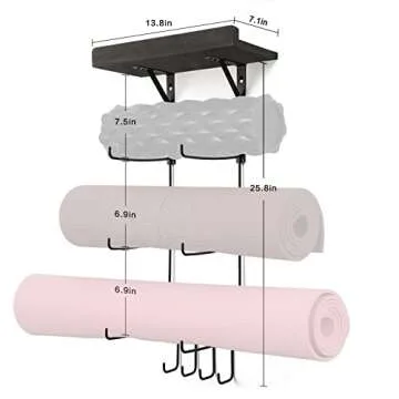 Bikoney Yoga Mat Holder Stylish Wall Mount with Shelves