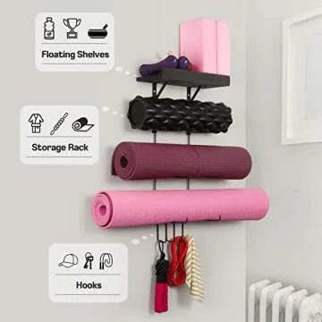 Bikoney Yoga Mat Holder Stylish Wall Mount with Shelves