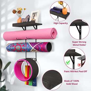 Bikoney Yoga Mat Holder Stylish Wall Mount with Shelves