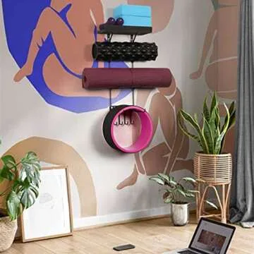 Bikoney Yoga Mat Holder Stylish Wall Mount with Shelves