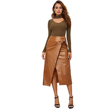 Elegant PU Leather High Waist Midi Skirt for Women