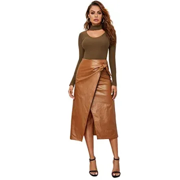 Elegant PU Leather High Waist Midi Skirt for Women