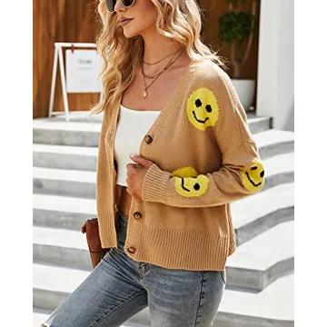 Stylish Chouyatou Women's Smile Face Cardigan Jacket