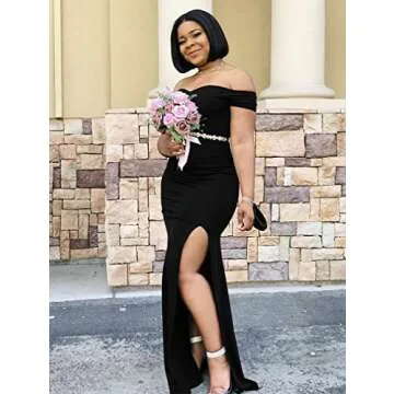 Elegant Off Shoulder High Split Evening Gown for Ladies