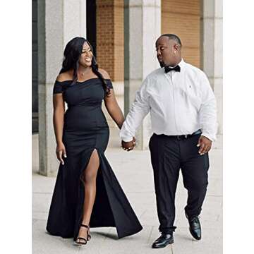 YMDUCH Women's Off Shoulder High Split Long Formal Party Dress Evening Gown Black