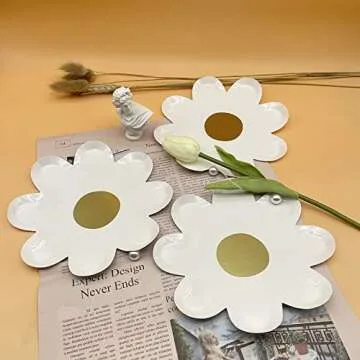 LUOZZY 20Pcs Daisy Flower Shape Disposable Plates Daisy Paper Plates Daisy Food Tray Tableware for Baby Shower Picnic Birthday Party Supplies - 7.07x7.07In