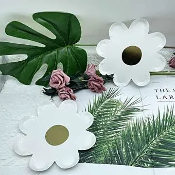 LUOZZY 20Pcs Daisy Flower Shape Disposable Plates Daisy Paper Plates Daisy Food Tray Tableware for Baby Shower Picnic Birthday Party Supplies - 7.07x7.07In
