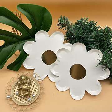 LUOZZY 20Pcs Daisy Flower Shape Disposable Plates Daisy Paper Plates Daisy Food Tray Tableware for Baby Shower Picnic Birthday Party Supplies - 7.07x7.07In