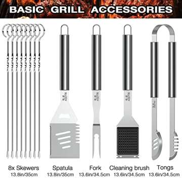 AISITIN 35PCS Grill Accessories BBQ Tools Set, Stainless Steel Grilling Kit with Thermometer, Fork, ...