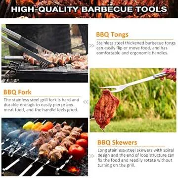 AISITIN 35PCS Grill Accessories BBQ Tools Set, Stainless Steel Grilling Kit with Thermometer, Fork, Tongs and Spatula, Meat Injector, Grill Mat - Gifts for Dad Durable, Stainless Steel Grill Tools