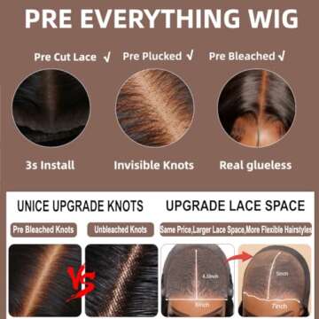 UNICE Bye Bye Knots Glueless Wig 7x5 Pre Cut Lace Front Wigs Human Hair Reddish Brown Deep Curly Invisible Knots Pre Everything Put on and Go Human Hair Wig Pre Plucked 150% Density 24inch