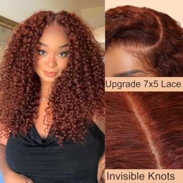 UNICE Bye Bye Knots Glueless Wig 7x5 Pre Cut Lace Front Wigs Human Hair Reddish Brown Deep Curly Invisible Knots Pre Everything Put on and Go Human Hair Wig Pre Plucked 150% Density 24inch