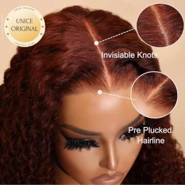 UNICE Bye Bye Knots Glueless Wig 7x5 Pre Cut Lace Front Wigs Human Hair Reddish Brown Deep Curly Invisible Knots Pre Everything Put on and Go Human Hair Wig Pre Plucked 150% Density 24inch