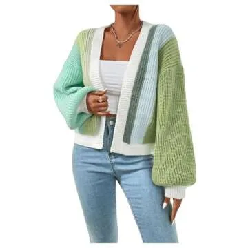 SHENHE Women's Color Block Cropped Cardigan Sweater