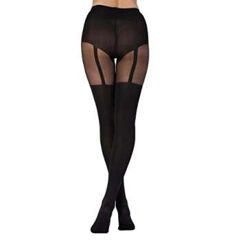 Pretty Polly Women's Suspender Tight- Mock Suspender Tight, 40 Denier Leg, Black (Black), One Size