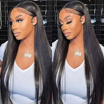 DERRICKRIS 22 inch Straight Lace Front Wig for Black Women