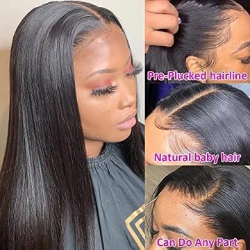 DERRICKRIS 22 inch Straight Lace Front Wig for Black Women
