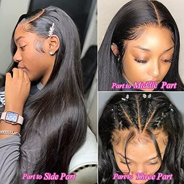 DERRICKRIS 22 inch Straight Lace Front Wig for Black Women