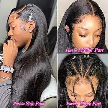 DERRICKRIS 22 inch Straight Lace Front Wig for Black Women