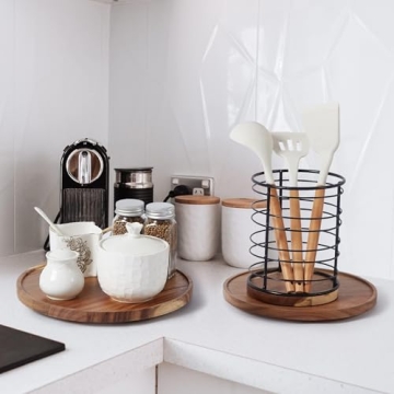 Stylish 10-inch Acacia Wood Lazy Susan - 2 Pack