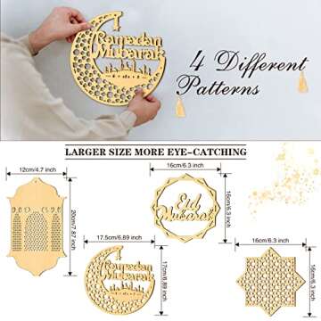 8 Pieces Ramadan Hanging Sign Ramadan Ornament Ramadan Kareem Decoration Moon Star Wind Light Shape ...