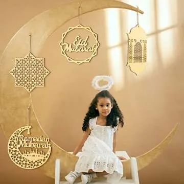 Wooden Ramadan Decor 8 Piece Hanging Signs for Eid