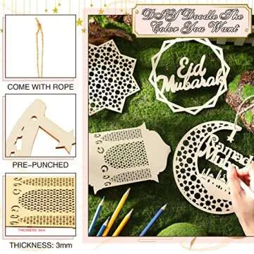Wooden Ramadan Decor 8 Piece Hanging Signs for Eid