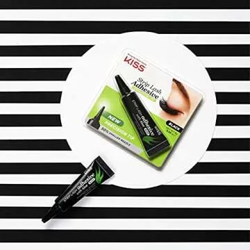 KISS Black Strip Lash Adhesive with Aloe, Dermatologist Tested, Formaldehyde Free, Non-Irritant, Contact Lens Friendly, Secure Hold, Contains Latex, with Control Nozzle Tip, 0.24 Ounce